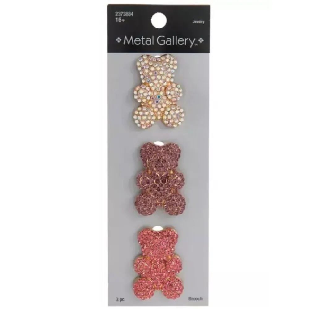 New Metal Gallery Crystal Teddy Brooch Set - Pink, Rose Gold, Champagne